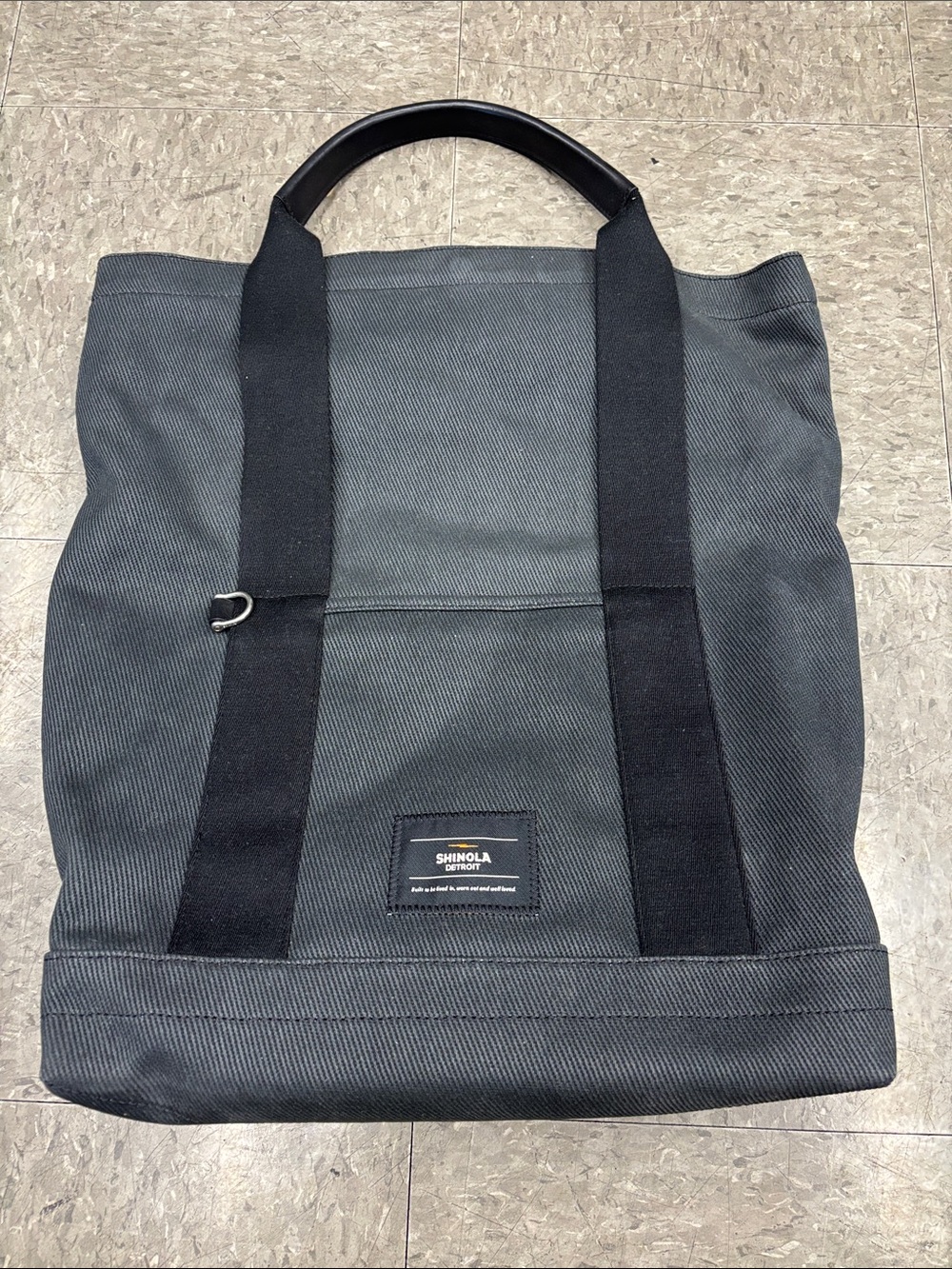 Shinola Gray Canvas Duffel Tote with Black Straps
